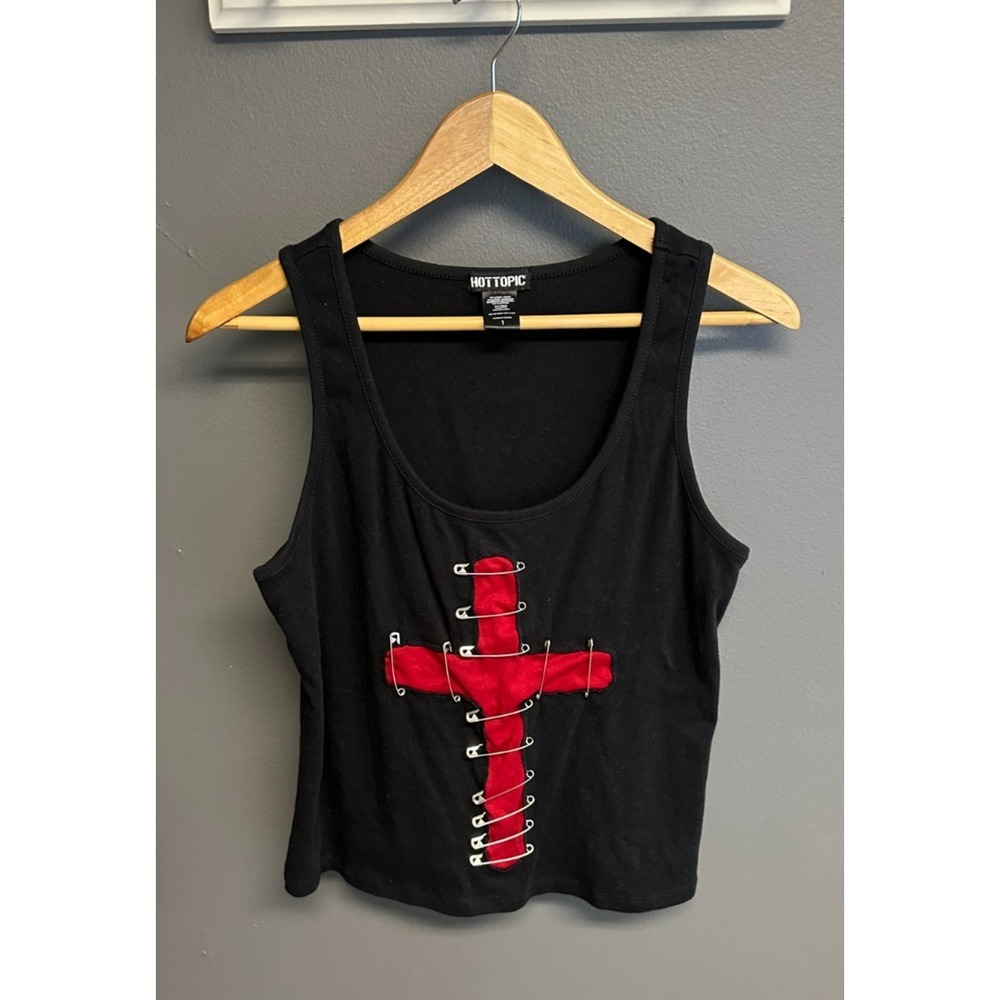 Vintage Y2K Hot Topic Womens Size 1X Top Cross Goth Emo Rocker Rave Tank